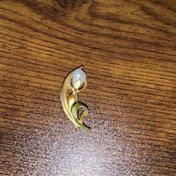 Victorian Antique Enamel 14k Gold Freshwater Pearl Lily Flower Brooch Pin - Picture 3 of 11